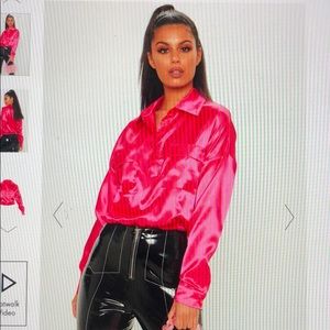 Pretty Little Thing Pink Satin Crop Shirt